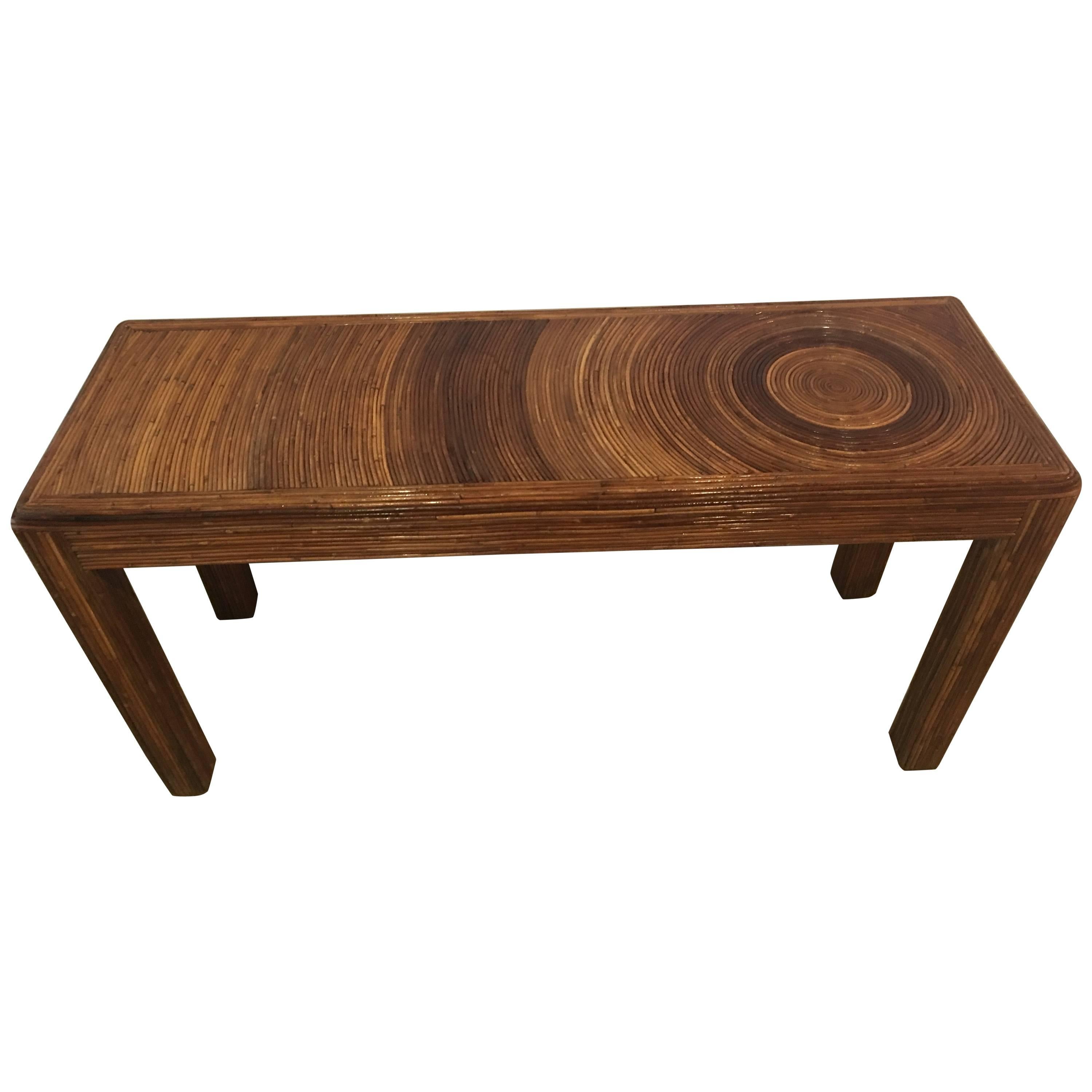 Pencil Reed Bamboo Rattan Console Sofa Entry Table, Vintage