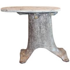 Vintage French Machine Mount  with Jura Grey Limestone Top as End Table