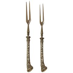 Antique Two 19th Century Black Forest English Silver Sausage Forks
