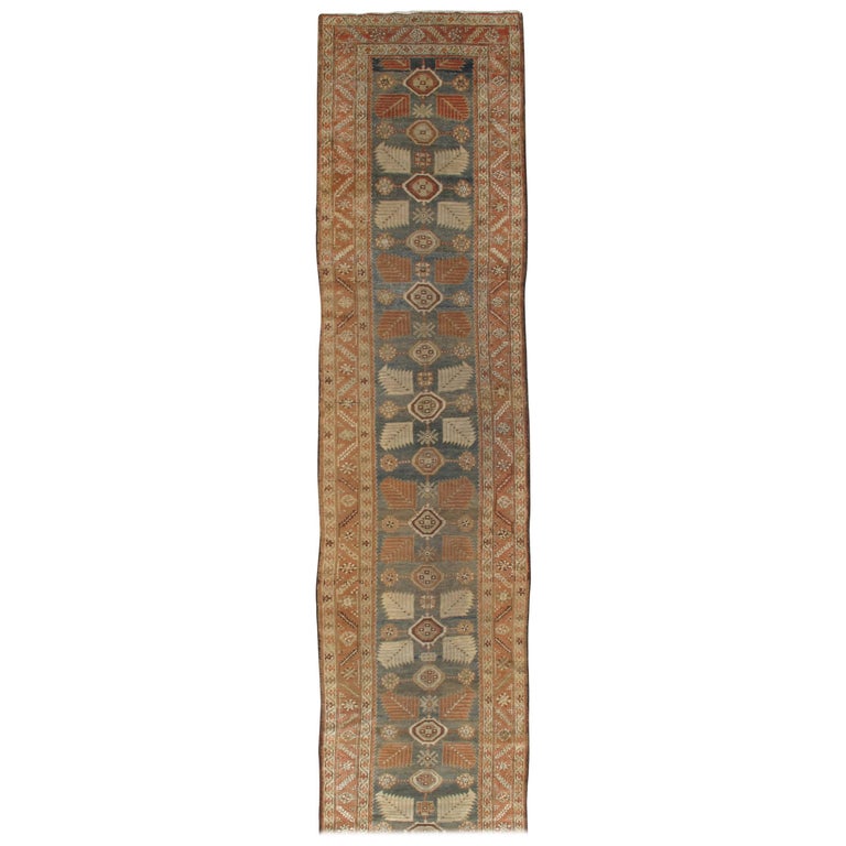 Antique Persian Heriz Runner, Handmade Wool Oriental Runner, Rust, Navy ...