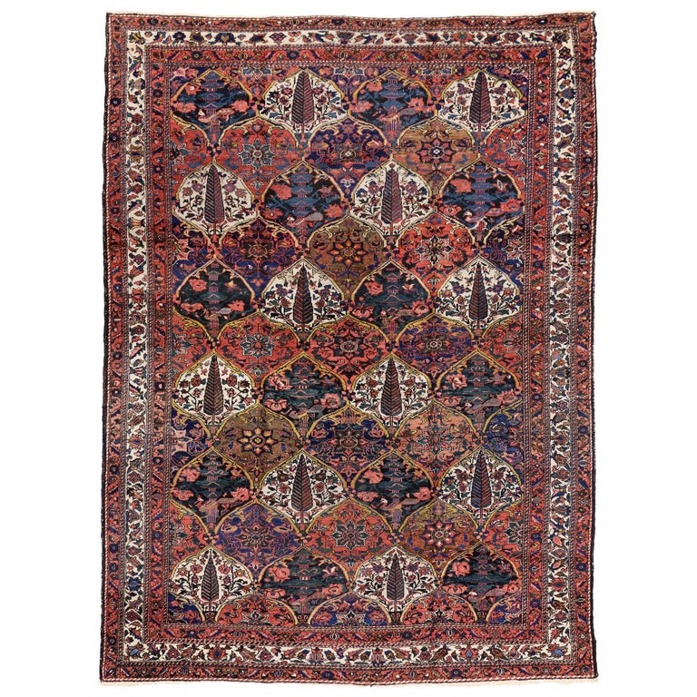 Antique Persian Bakhtiari Rug with Four Seasons Garden Design For Sale