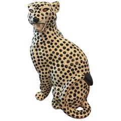 Vintage Cheetah Jaguar Large Ceramic Statue Hollywood Regency