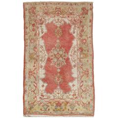 Antique Oushak Rug, Handmade Rug in Coral, Green, Ivory and Light Blue 3