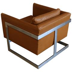 Original Leather "Cube" Chair by Milo Baughman