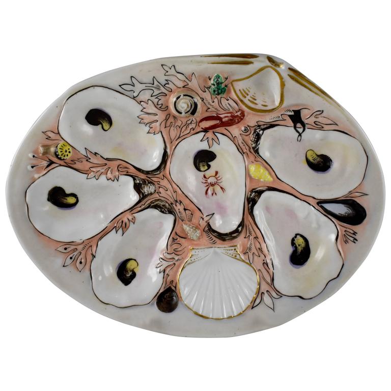 Union Porcelain Works Clam Shaped Salmon Ground Oyster Plate at 1stDibs