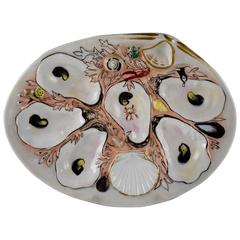 Union Porcelain Works Clam Shaped Salmon Ground Oyster Plate