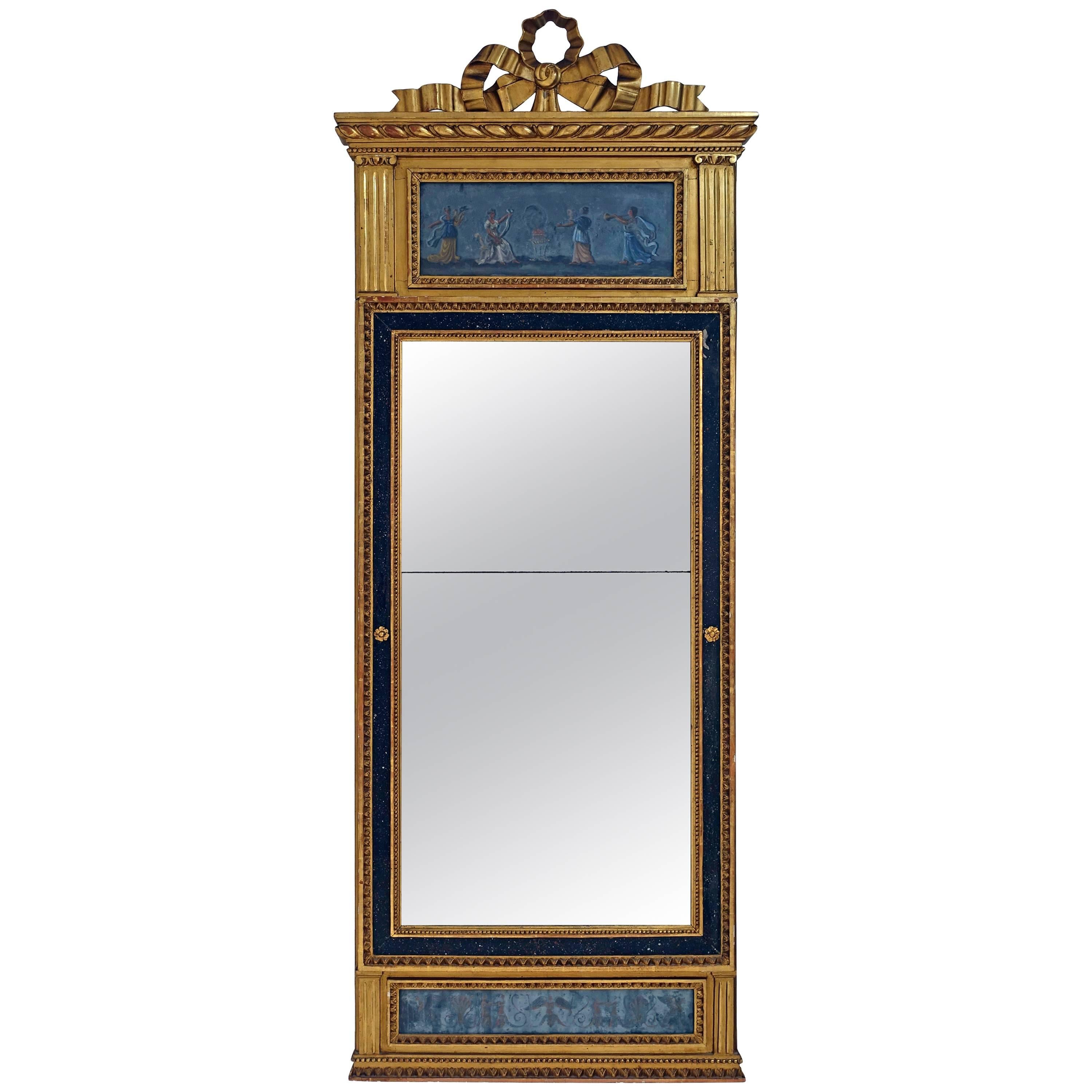 French Neoclassical Giltwood and Eglomise Pier Mirror