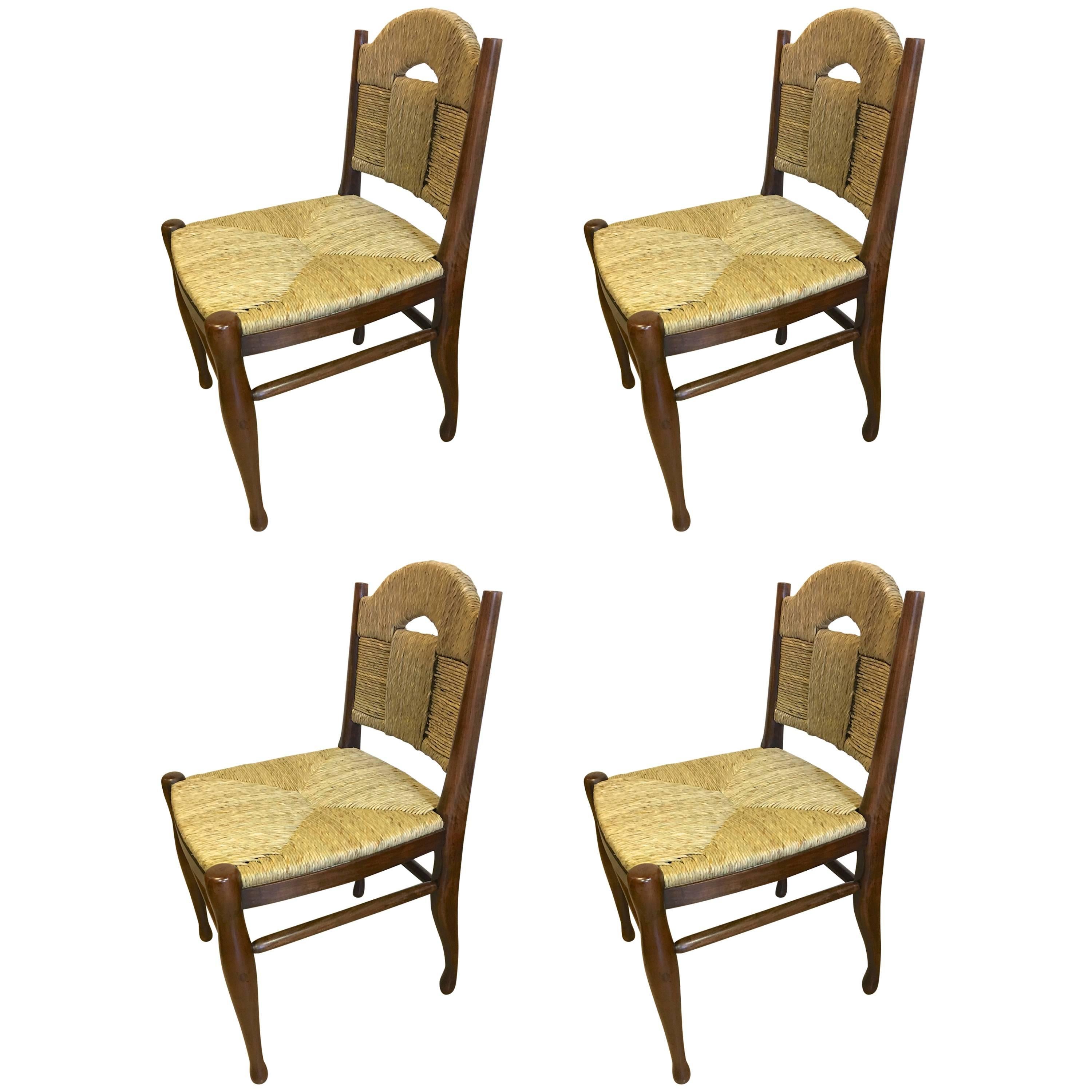 J.E.Ruhlmann Rare Set of Four Chairs Model "Rendez-vous des pêcheurs de truite" For Sale