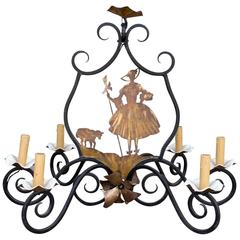 Antique French Iron and Brass Little Bo Peep Chandelier
