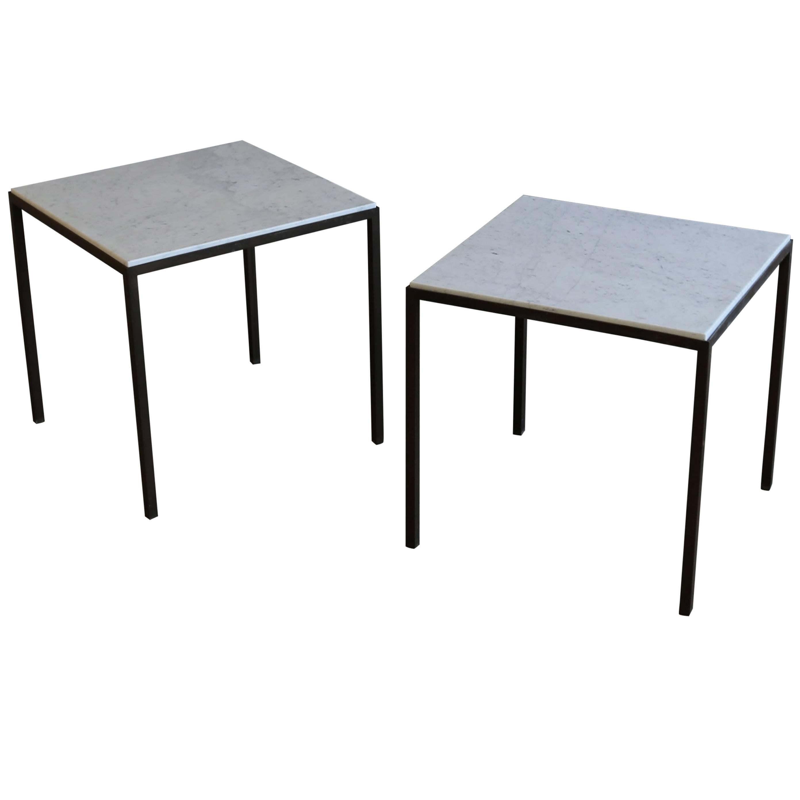 Patinated Brass and White Marble Side Tables