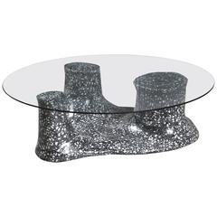 Moonscape Organic Cement and Marble Terrazzo and Glass Coffee Table 