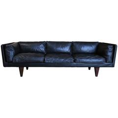 Rosewood and Original Black Leather Sofa by Illum Wikkelsø