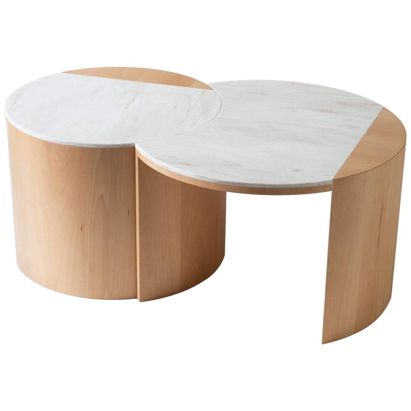 Contemporary Gibbous Coffee Table in European beech with Witch Hazel Corian. For Sale