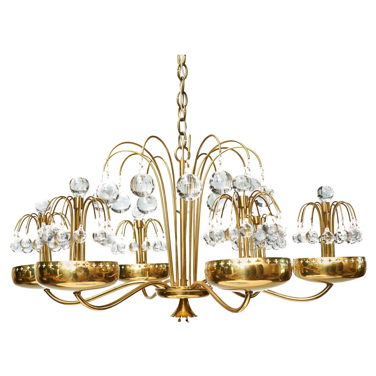 Brass and Glass Chandelier by Paavo Tynell