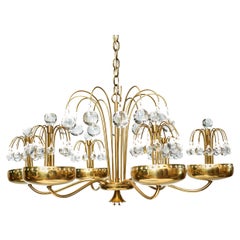 Brass and Glass Chandelier by Paavo Tynell