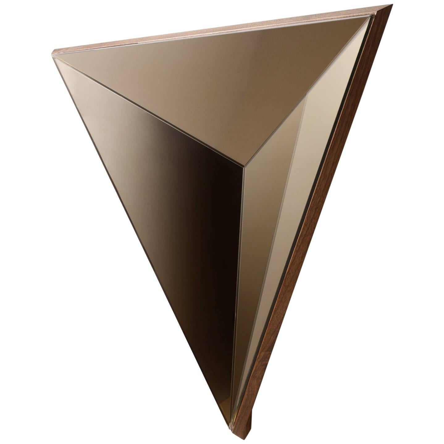 Contemporary Volume Bronze Mirror Concave in Walnut , Made in USA im Angebot