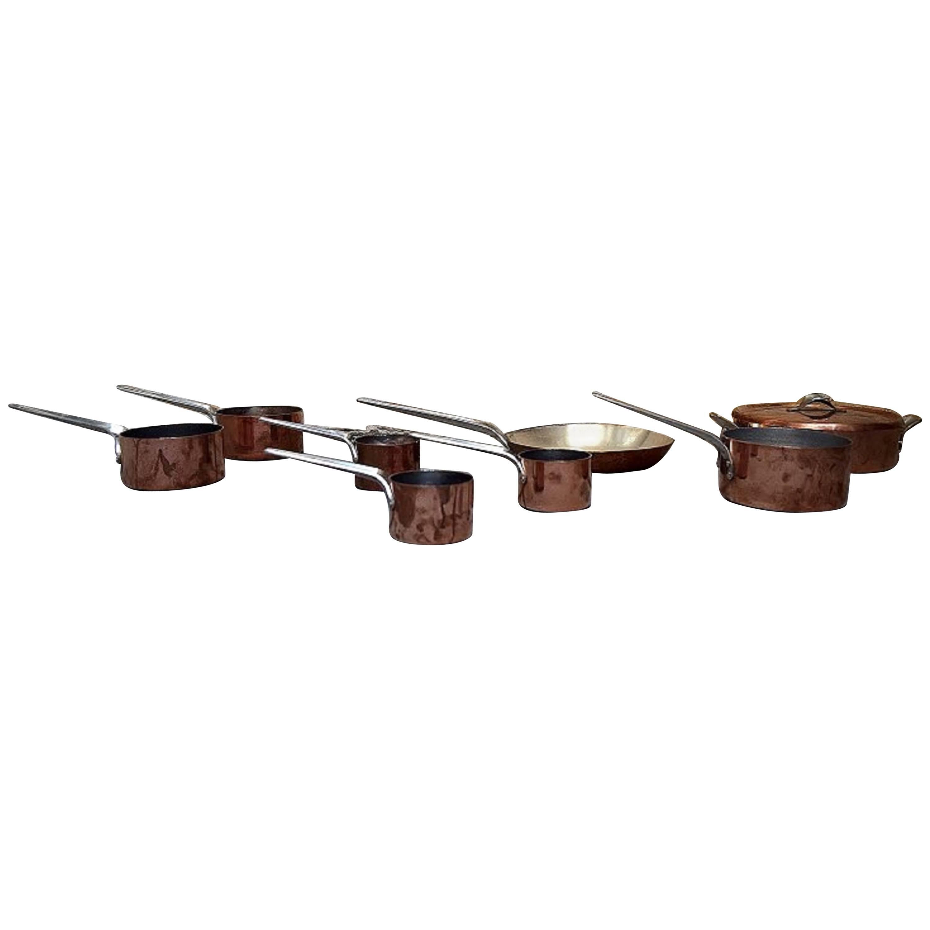 Henning Koppel for Georg Jensen "Taverna" Eight Pots and Pan in Copper