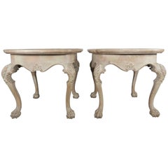 French White Washed Natural Walnut Side Tables, Pair