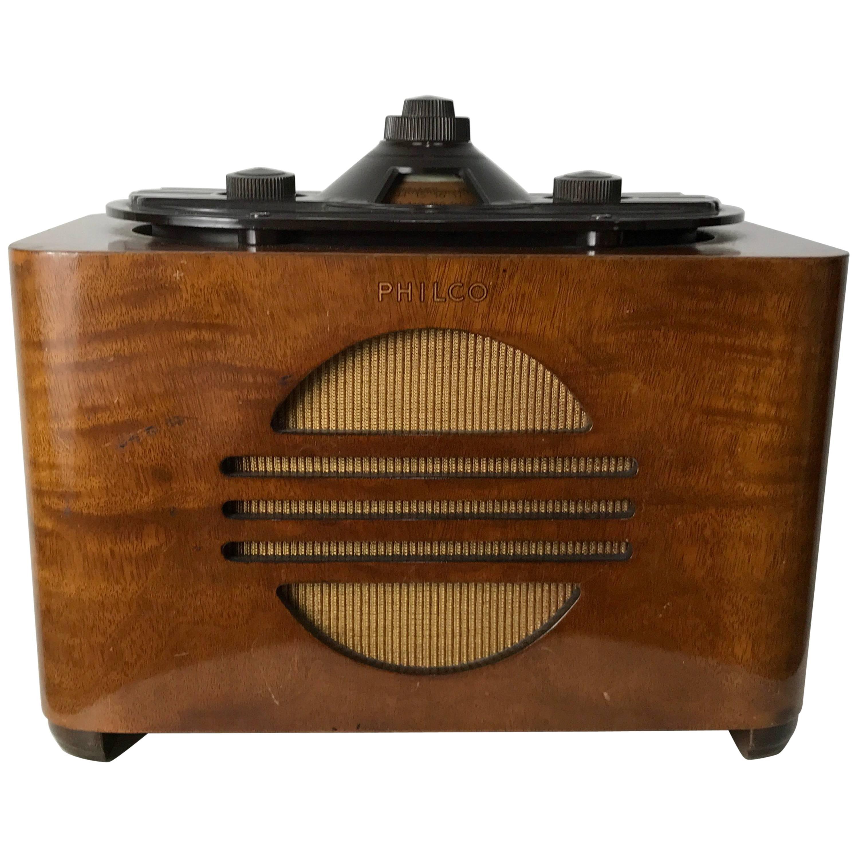 Rare Art Deco Bakelite and Walnut Philco Tube Radio, Norman Bel Geddes