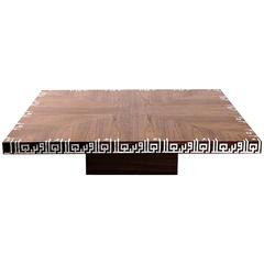Calligraphy Low Coffee Table, Walnut Coffee Table with Mother-of-Pearl Inlay