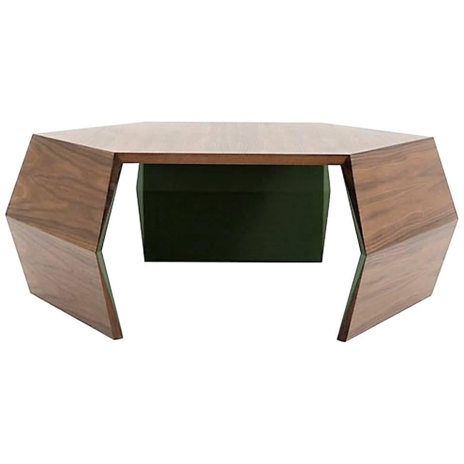Origami Square Coffee Table, Contemporary Coffee Table in Walnut and Lacquer
