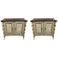 Sheik Pair of Regency Style Faux Bamboo Cabinets by Maitland Smith 3