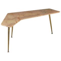 Brass Coffee Table with Marble Top Vintage Manufactured in Italy, 1950s