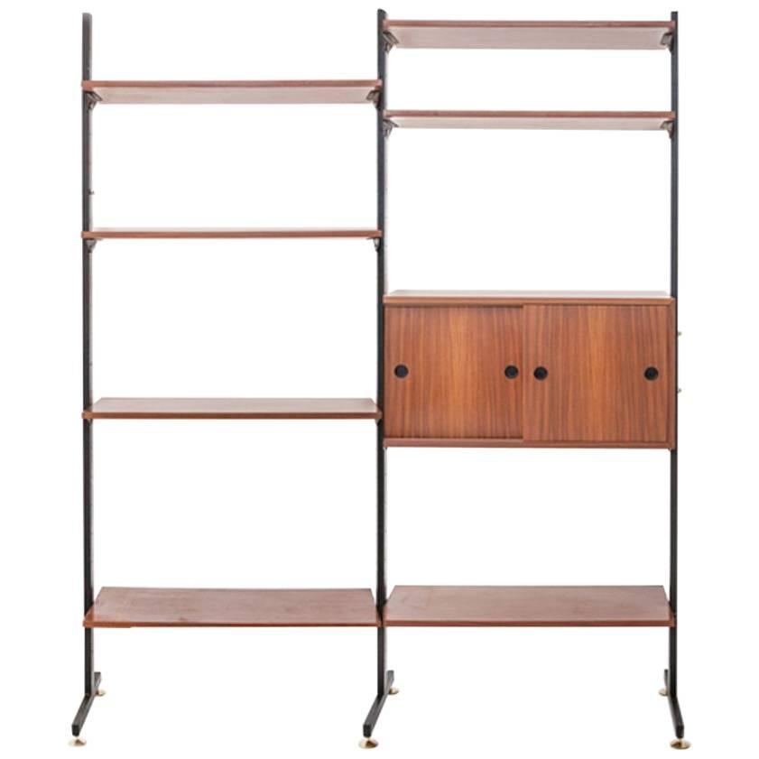 Italian design 1950s Bookcase Units in wood with Metal and Brass Details For Sale