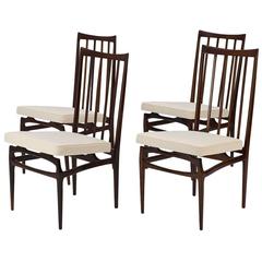Giuseppe Scapinelli 1950s six dining chairs set in Jacaranda and Fabric, Brazil