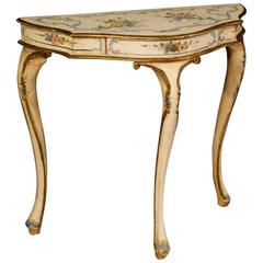 20th Century Venetian Lacquered Console Table with Floral Decorations