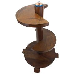 French Art Deco Walnut Three-Tier Modernist Side Table