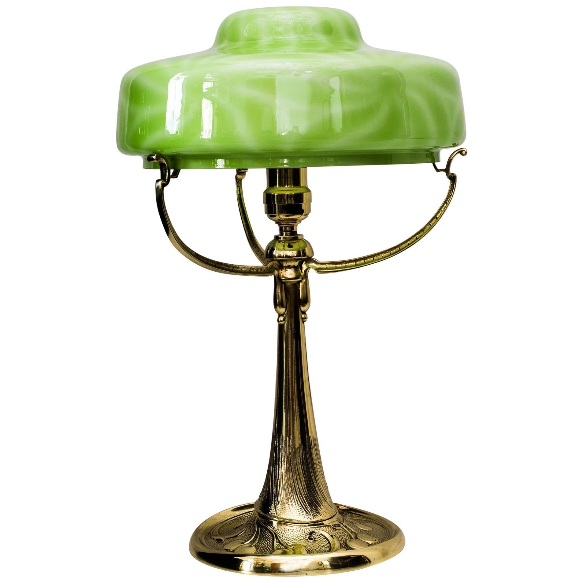 Beautiful Art Nouveau Table Lamp with Original Opaline Glass Shade, circa 1907s