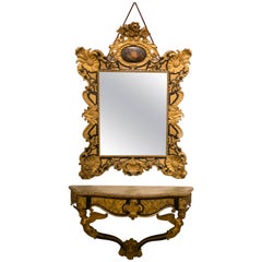 French Console Table and Mirror, 1800s