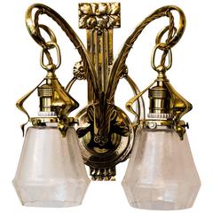 Nice Art Nouveau Wall Lamp with Original Glass