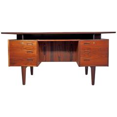 Danish Rosewood Writing Desk with Drawers and Shelves