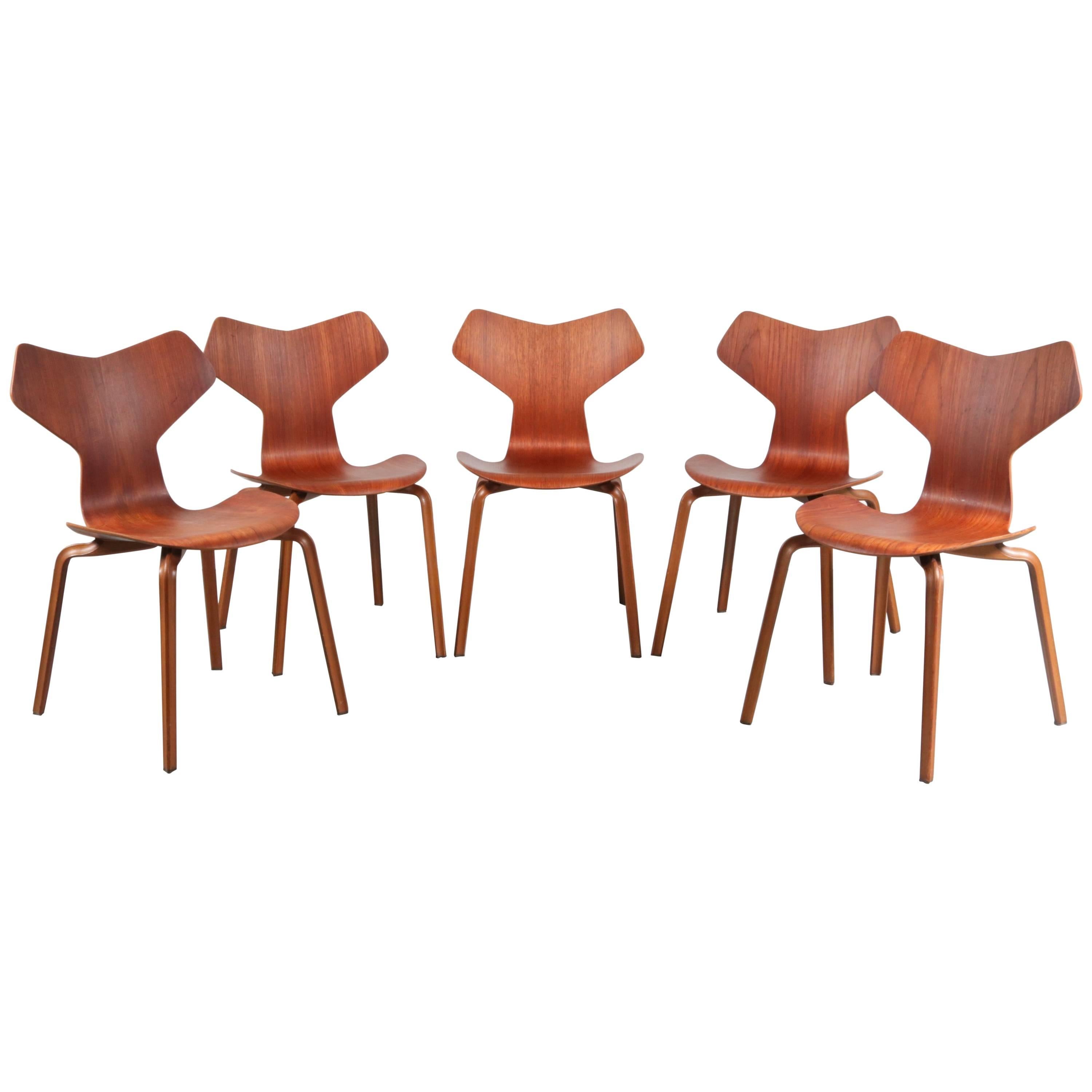 Set of Five "Grand Prix" Chairs by Arne Jacobsen for Fritz Hansen, Denmark, 1957