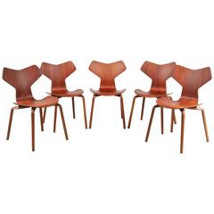 Set of Five "Grand Prix" Chairs by Arne Jacobsen for Fritz Hansen, Denmark, 1957