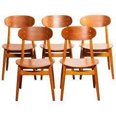 1950s, Set of Five Dining Chairs by Alf Svensson for Hogafors