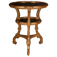 20th Century Round Side Table, gilded hand carved wood, rift cut slate top 6