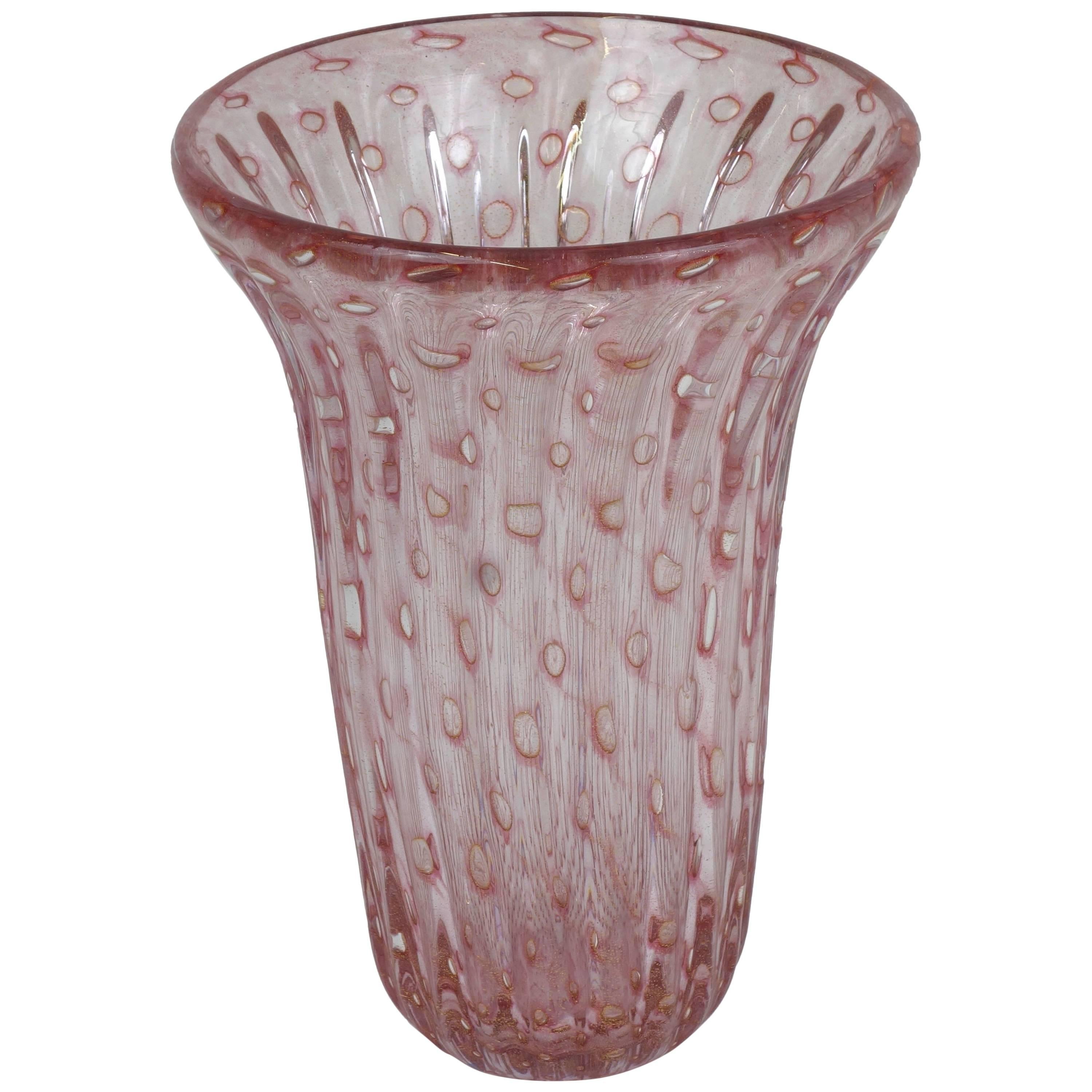 Handblown Fluted Murano Glass Vase by Fratelli Toso, Italy, 1950 For Sale
