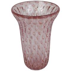 Vintage Handblown Fluted Murano Glass Vase by Fratelli Toso, Italy, 1950