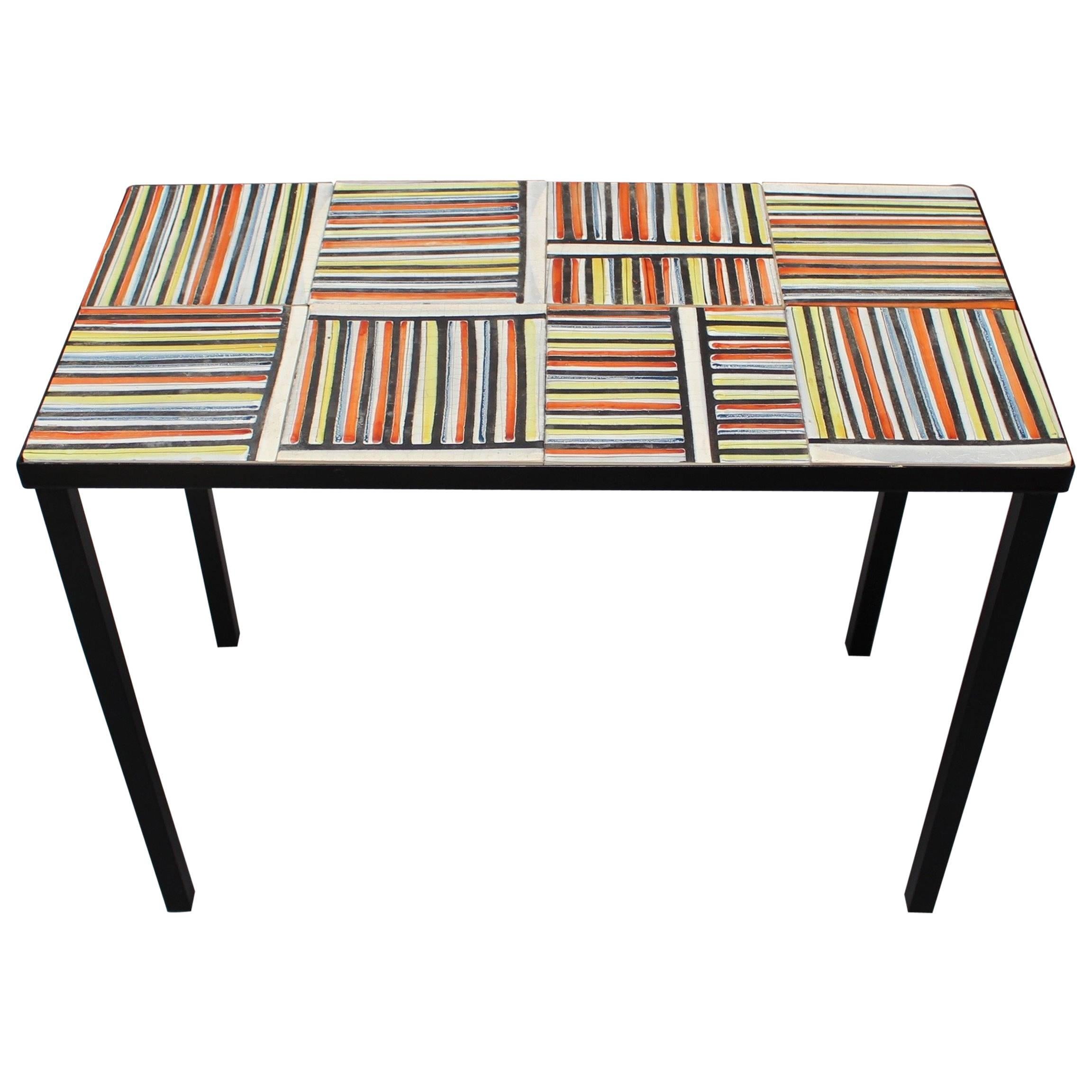 Coffee Table with 'Pyjama' Ceramic Tiles by Roger Capron, Vallauris, circa 1950s