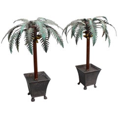 Vintage Pair of Painted Tin Palm Tree Ornaments, circa 1970s