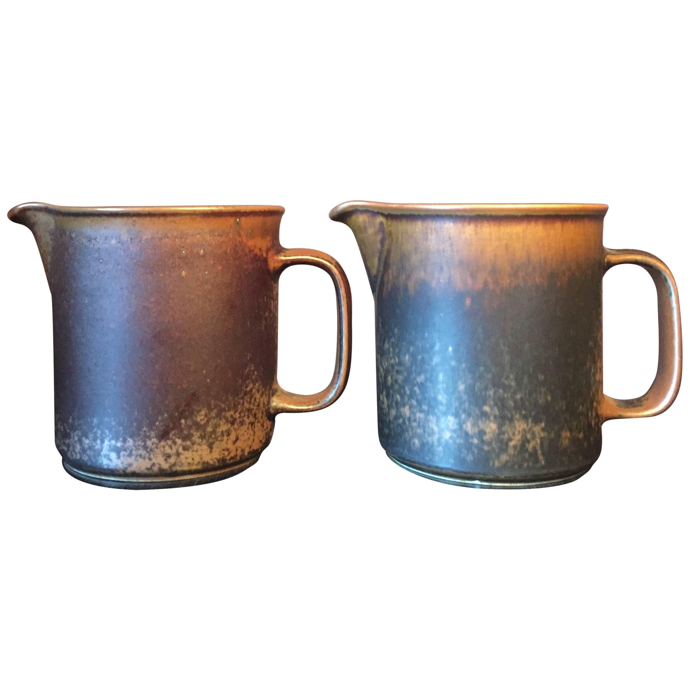 Ruska from Arabia, Brown Stoneware, Two Jugs, Finnish Design For Sale