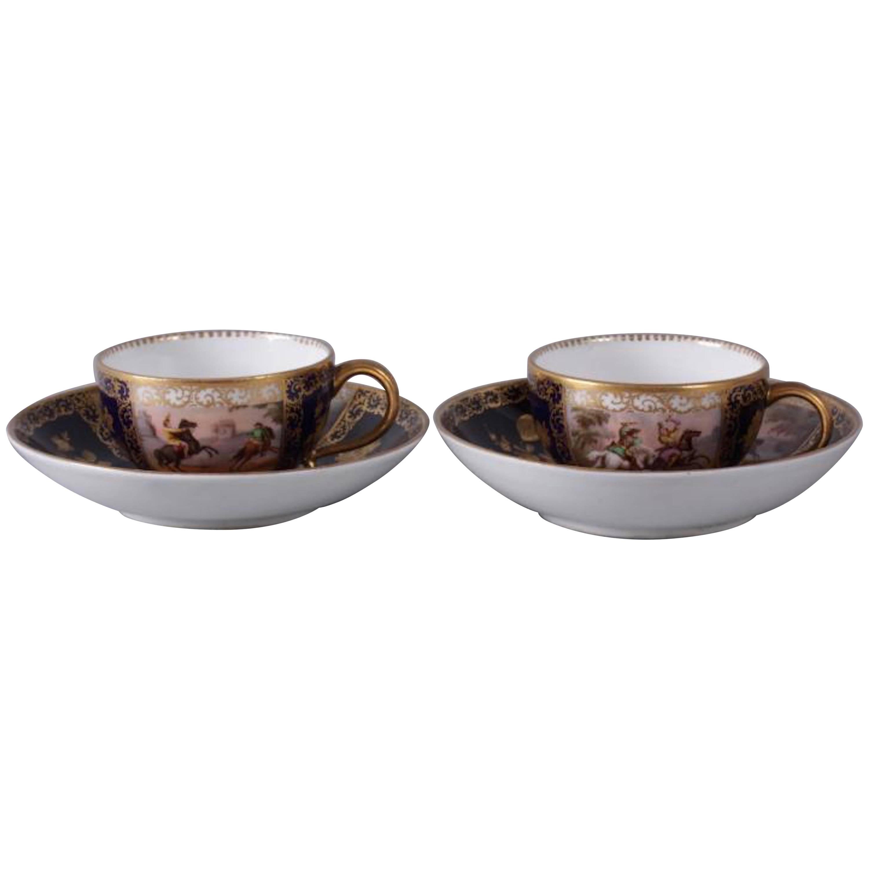 Pair of 19th Century Meissen Cups and Saucers For Sale