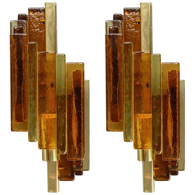 Wall Sconce by Svend Aage Holm Sorensen in Amber Glass and Brass, 1960s For Sale at 1stdibs