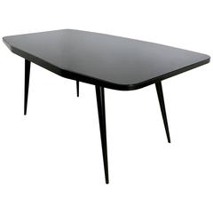 Elegant Ebonized Wood and Back-Painted Glass Dining Table, Italy, 1950s