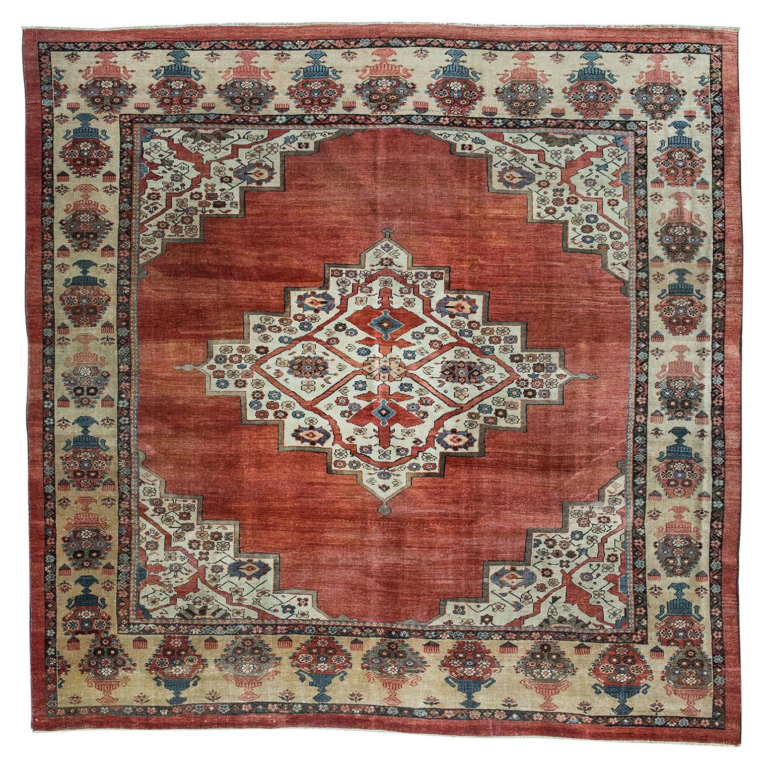 Square Antique Oriental Rug Unique Specimen from Private Collection For Sale