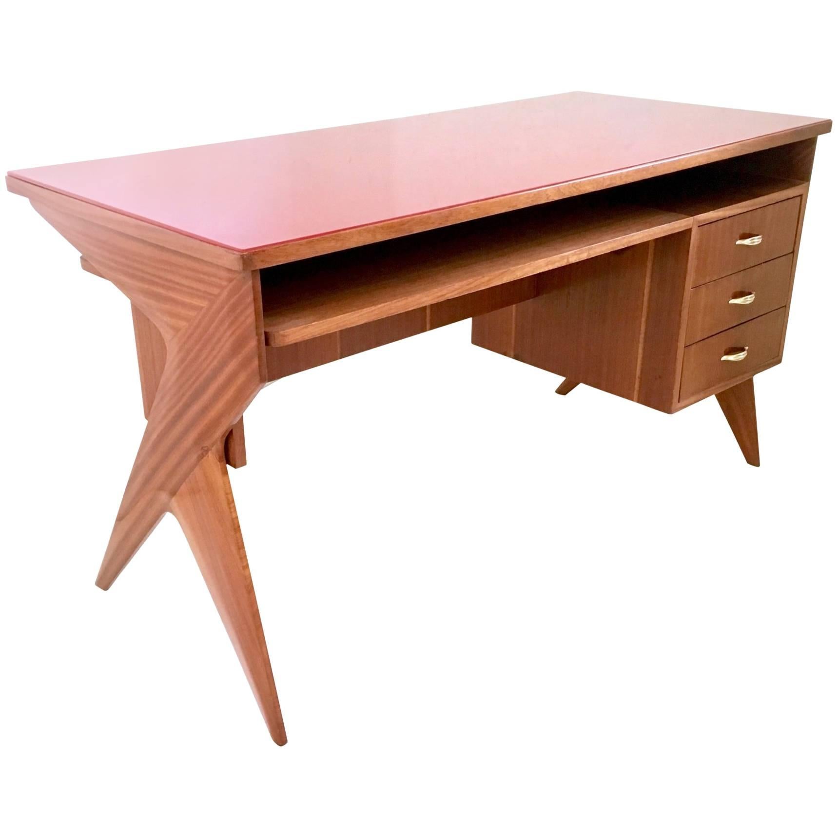 Wooden Writing Desk in the Style of Ico Parisi, Italy, 1950s