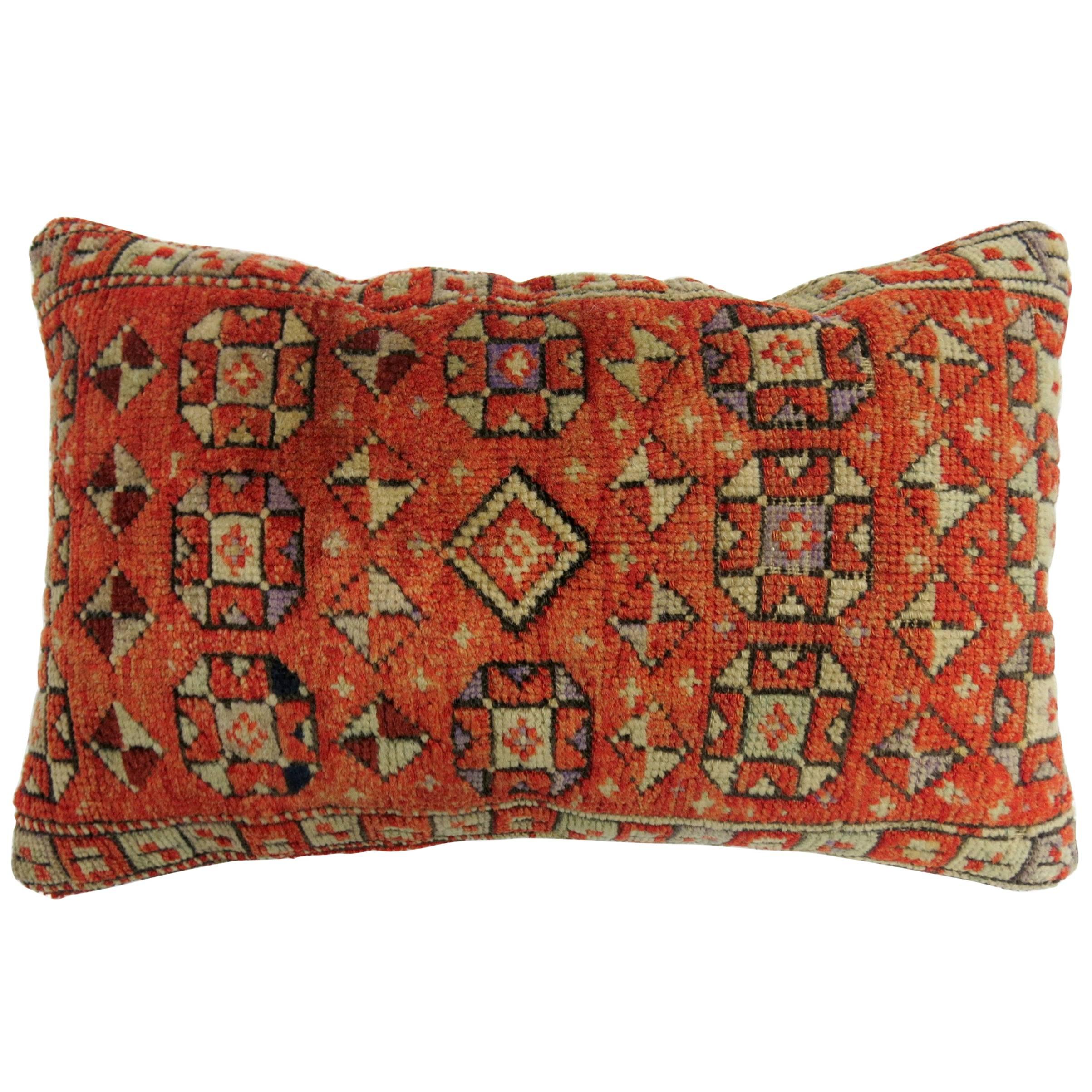 Orange Anatolian Rug Lumbar Pillow 12'' x 20''